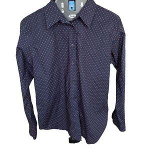 Ralph Lauren Navy Blue Button Down Shirt with Red Dots